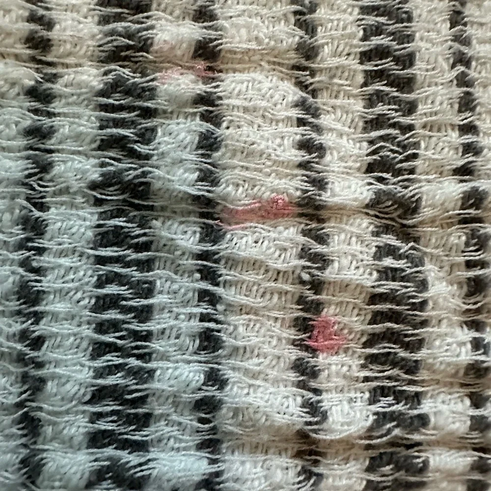 Minimalist Neutral Hand-Loomed Cotton Gray/White Tassel Throw 27.5” x 72” Gute